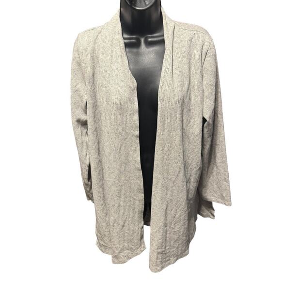 Eileen Fisher Herringbone Organic Cotton Longline Open Front Jacket Cardigan M - Picture 3 of 11